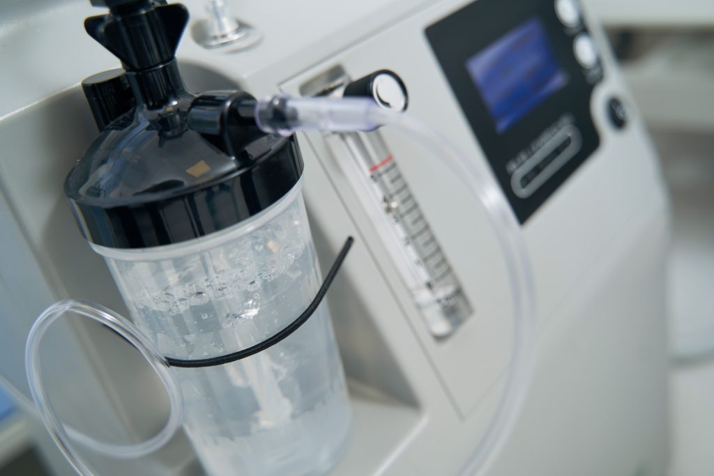 Medical equipment rental service featuring oxygen concentrator and monitoring devices.